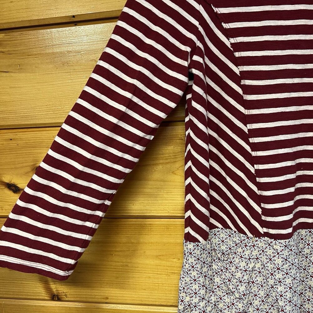 Postmark Anthropologie Fairley Tunic Top Sz L Burgundy Striped High Low Pockets - Picture 4 of 5